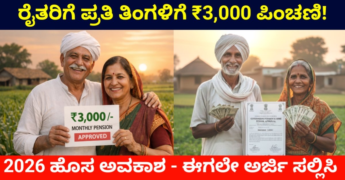 PM Kisan Maandhan Yojana 2026:ಪ್ರಧಾನಮಂತ್ರಿ ಕಿಸಾನ್ ಮಾನ್ ಧನ್ ಯೋಜನೆ 2026: ರೈತರಿಗೆ ಪ್ರತಿ ತಿಂಗಳು 3000 ರೂ ಪಿಂಚಣಿ! – ಇಂದೇ ಅರ್ಜಿ ಸಲ್ಲಿಸಿ FREE